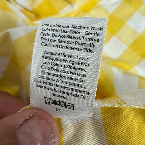 Yellow Gingham Smocked Button Down Square Neck Dress Puff Sleeves & Pockets XL - Picture 6 of 6